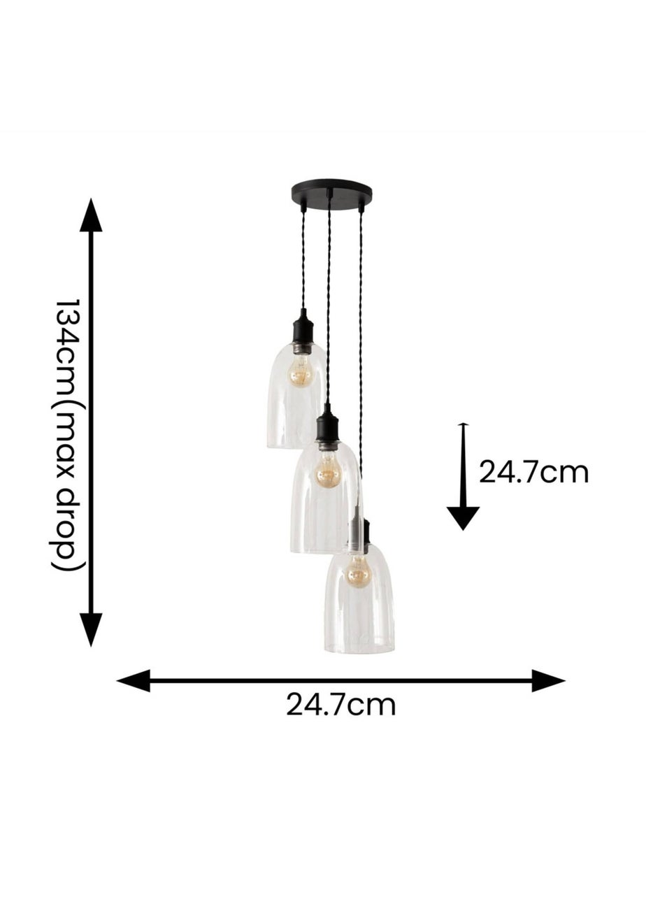 ValueLights Kira Glass Cloche Dome 3 Drop Cluster Matte Black Ceiling Pendant Light