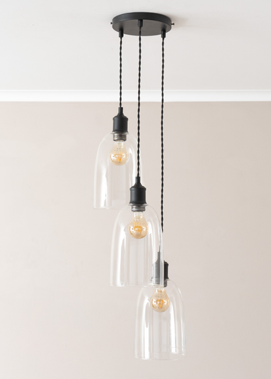 ValueLights Kira Glass Cloche Dome 3 Drop Cluster Matte Black Ceiling Pendant Light