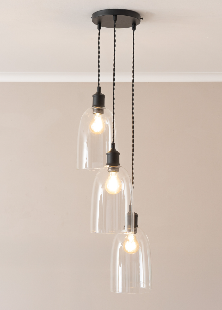 ValueLights Kira Glass Cloche Dome 3 Drop Cluster Matte Black Ceiling Pendant Light