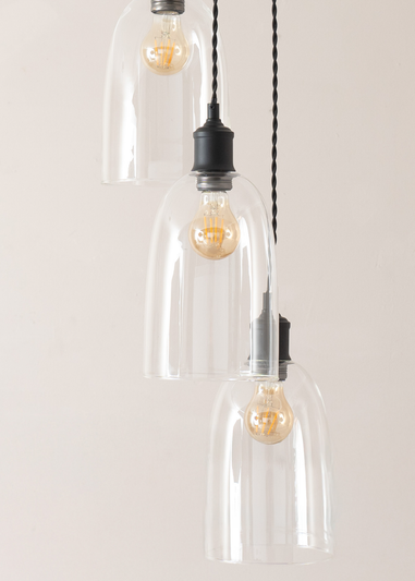 ValueLights Kira Glass Cloche Dome 3 Drop Cluster Matte Black Ceiling Pendant Light