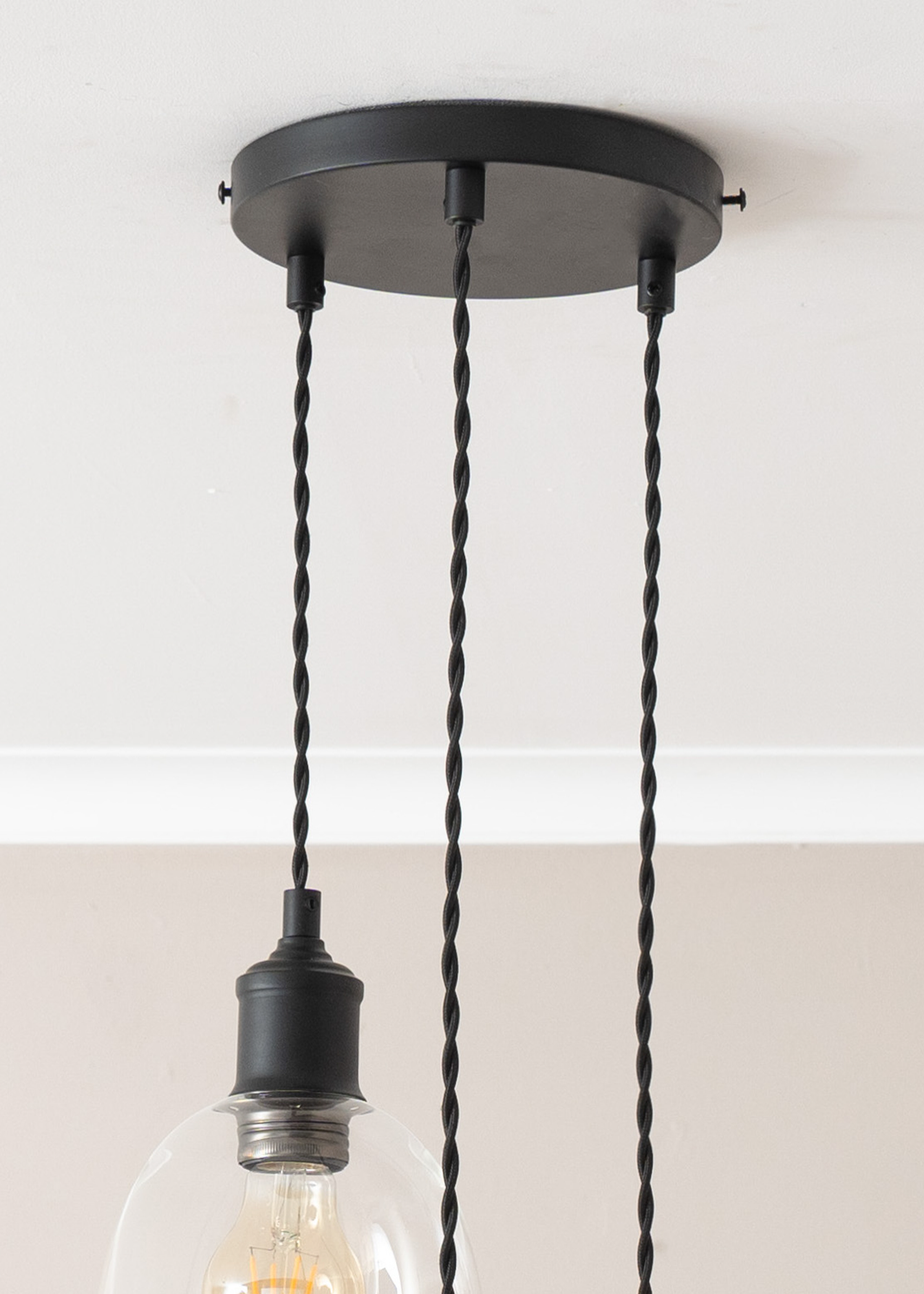 ValueLights Kira Glass Cloche Dome 3 Drop Cluster Matte Black Ceiling Pendant Light