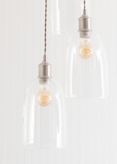 ValueLights Kira Glass Cloche Dome 3 Drop Cluster Brushed Chrome Ceiling Pendant Light