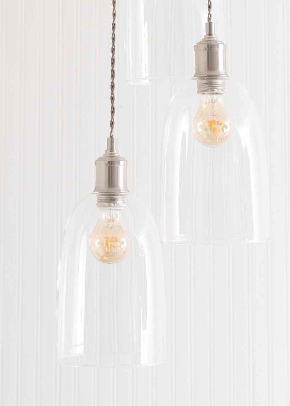 ValueLights Kira Glass Cloche Dome 3 Drop Cluster Brushed Chrome Ceiling Pendant Light