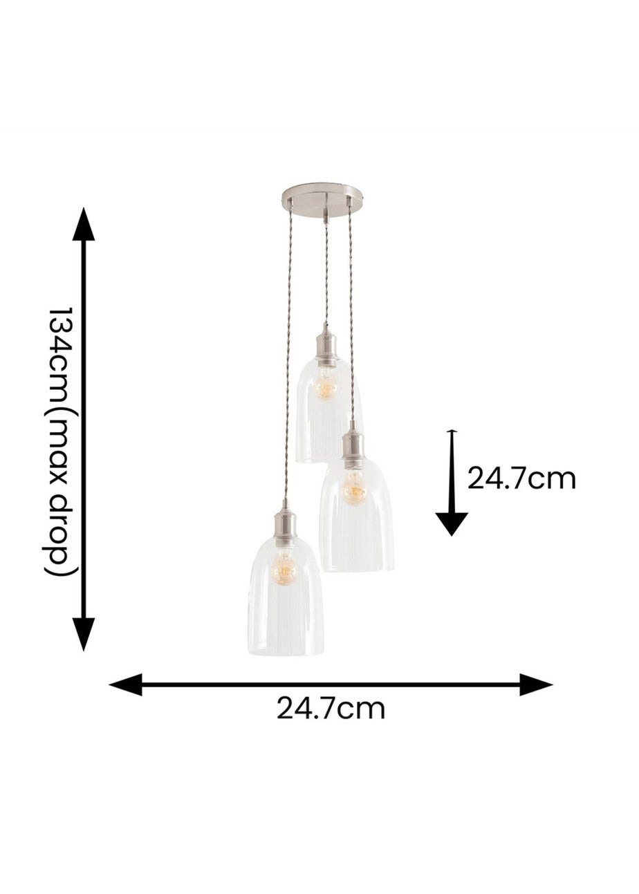 ValueLights Kira Glass Cloche Dome 3 Drop Cluster Brushed Chrome Ceiling Pendant Light