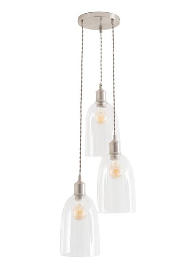 ValueLights Kira Glass Cloche Dome 3 Drop Cluster Brushed Chrome Ceiling Pendant Light