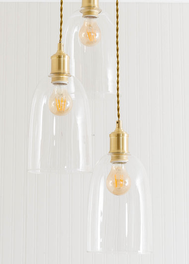 ValueLights Kira Glass Cloche Dome 3 Drop Cluster Brushed Gold Ceiling Pendant Light