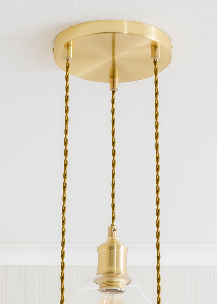 ValueLights Kira Glass Cloche Dome 3 Drop Cluster Brushed Gold Ceiling Pendant Light