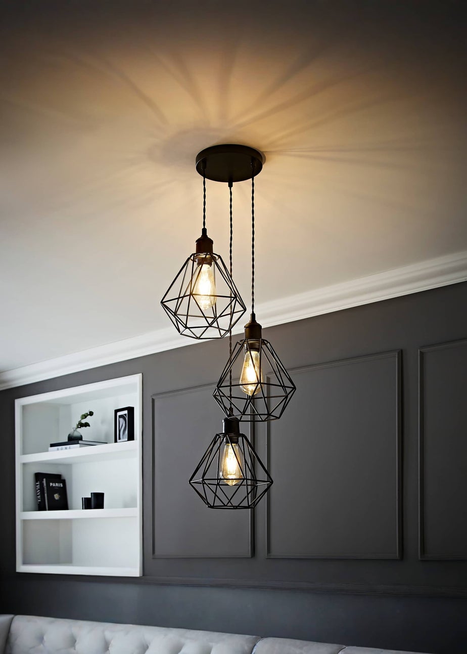 ValueLights Diablo Geometric Shade 3 Drop Cluster Matte Black Ceiling Pendant Light
