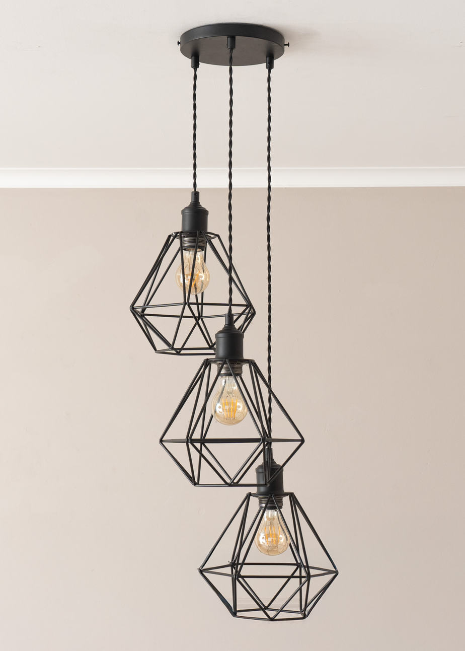 ValueLights Diablo Geometric Shade 3 Drop Cluster Matte Black Ceiling Pendant Light