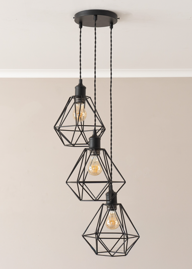 ValueLights Diablo Geometric Shade 3 Drop Cluster Matte Black Ceiling Pendant Light