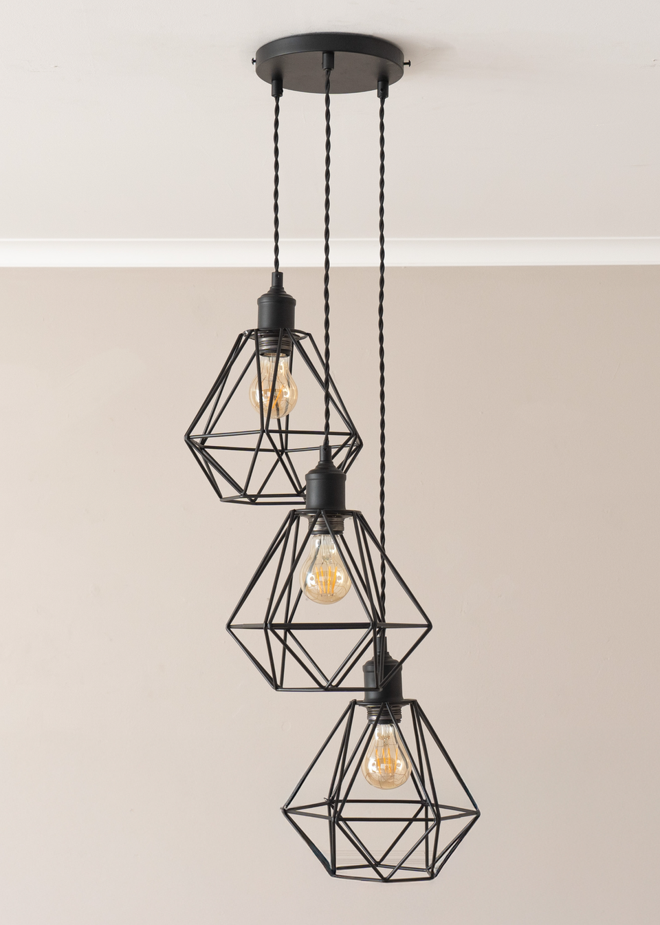 ValueLights Diablo Geometric Shade 3 Drop Cluster Matte Black Ceiling Pendant Light