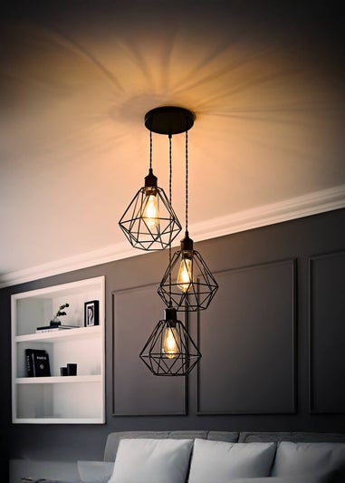 ValueLights Diablo Geometric Shade 3 Drop Cluster Matte Black Ceiling Pendant Light