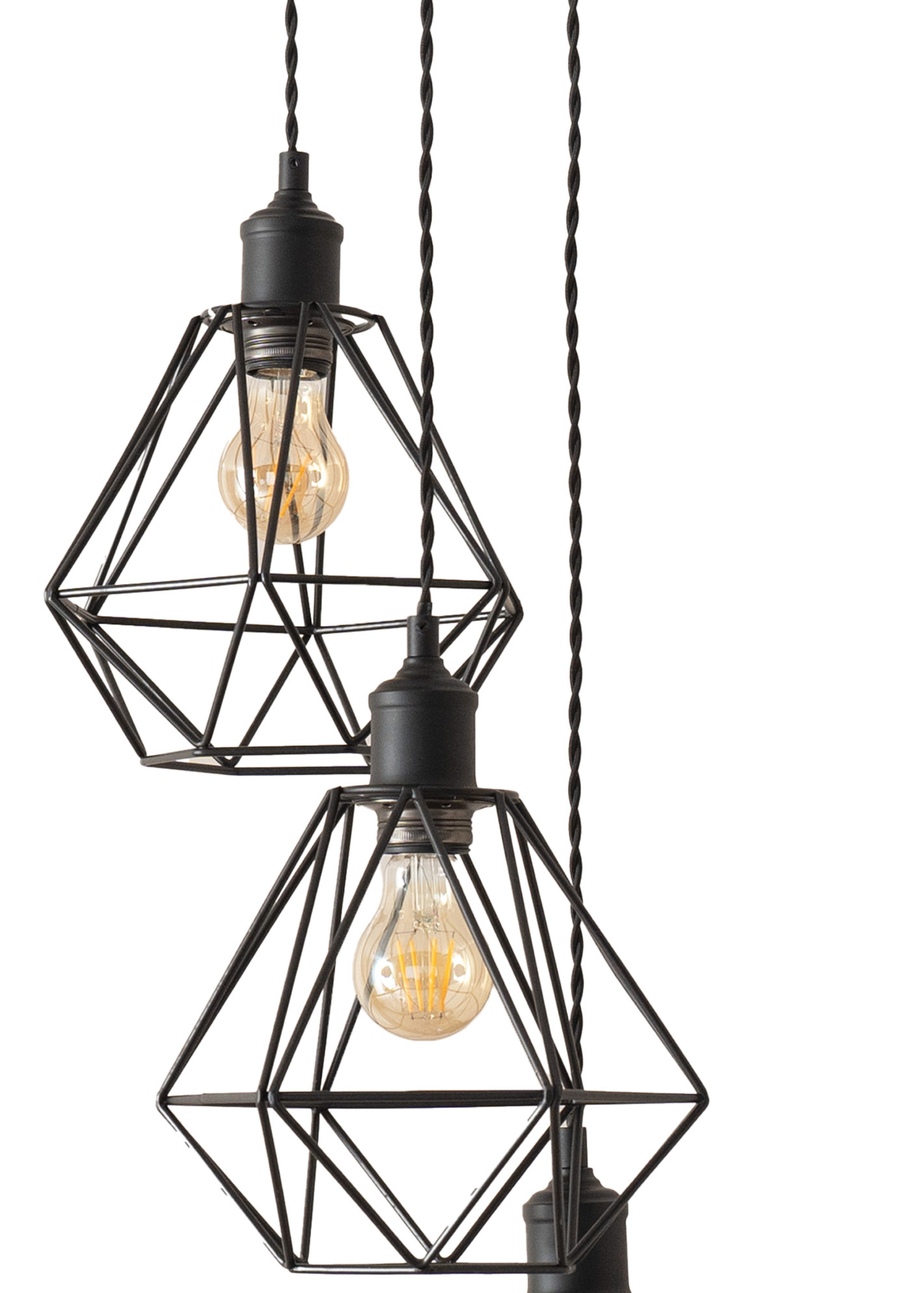 ValueLights Diablo Geometric Shade 3 Drop Cluster Matte Black Ceiling Pendant Light
