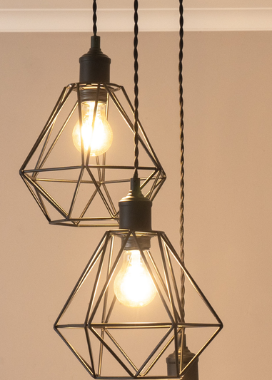 ValueLights Diablo Geometric Shade 3 Drop Cluster Matte Black Ceiling Pendant Light