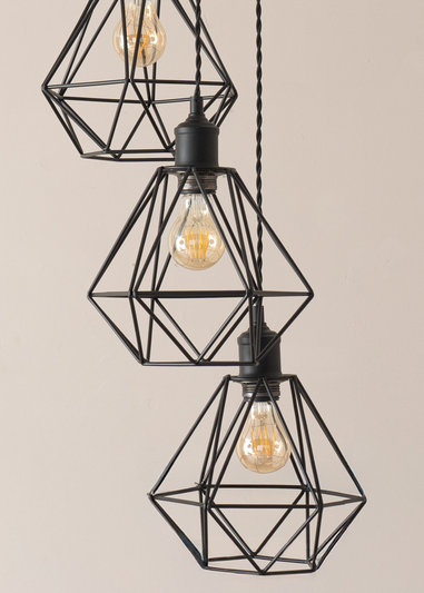 ValueLights Diablo Geometric Shade 3 Drop Cluster Matte Black Ceiling Pendant Light