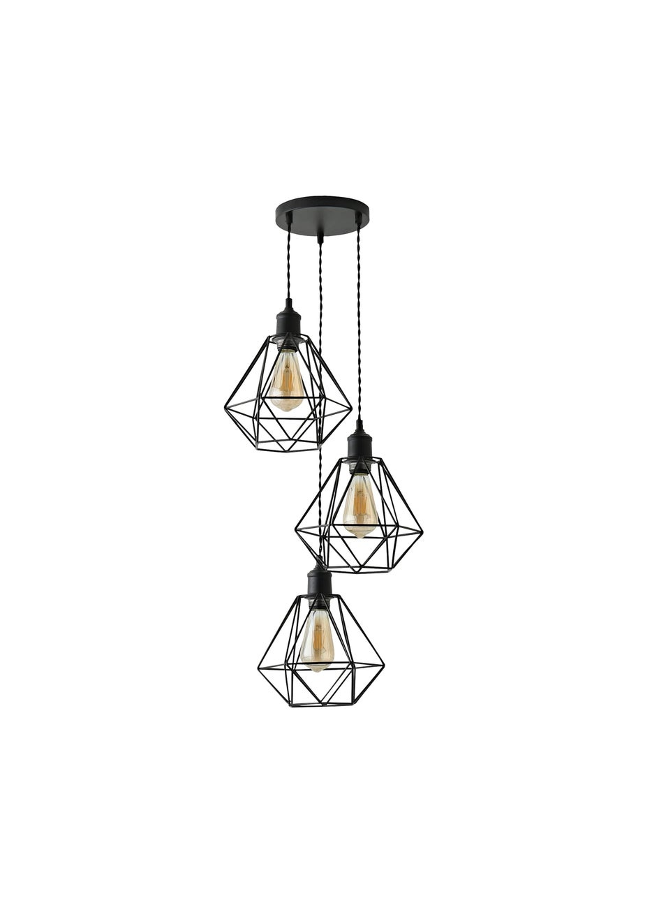 ValueLights Diablo Geometric Shade 3 Drop Cluster Matte Black Ceiling Pendant Light