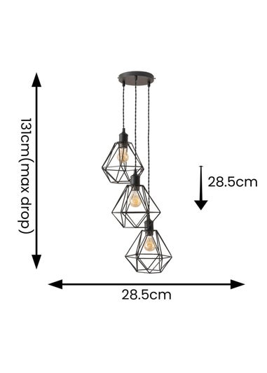 ValueLights Diablo Geometric Shade 3 Drop Cluster Matte Black Ceiling Pendant Light
