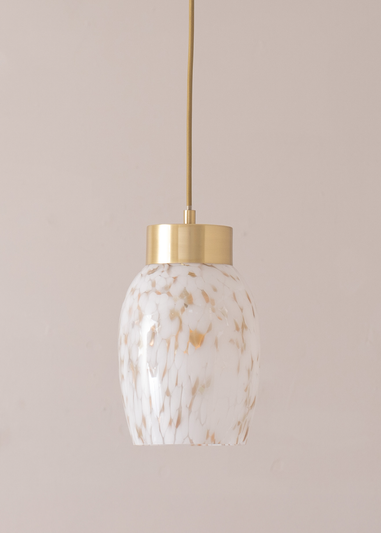 ValueLights India White Confetti Glass Shade Brushed Gold Capped Ceiling Pendant Light