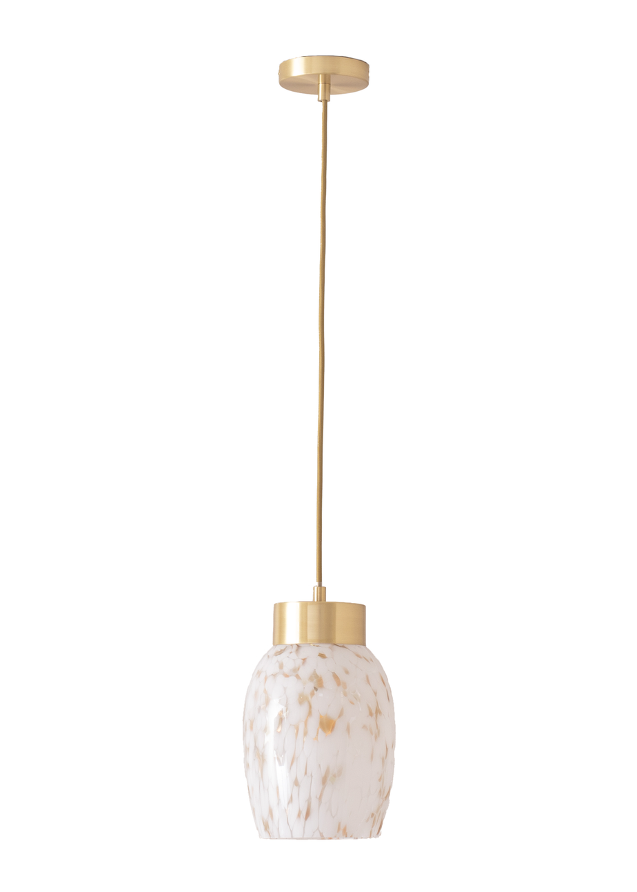 ValueLights India White Confetti Glass Shade Brushed Gold Capped Ceiling Pendant Light
