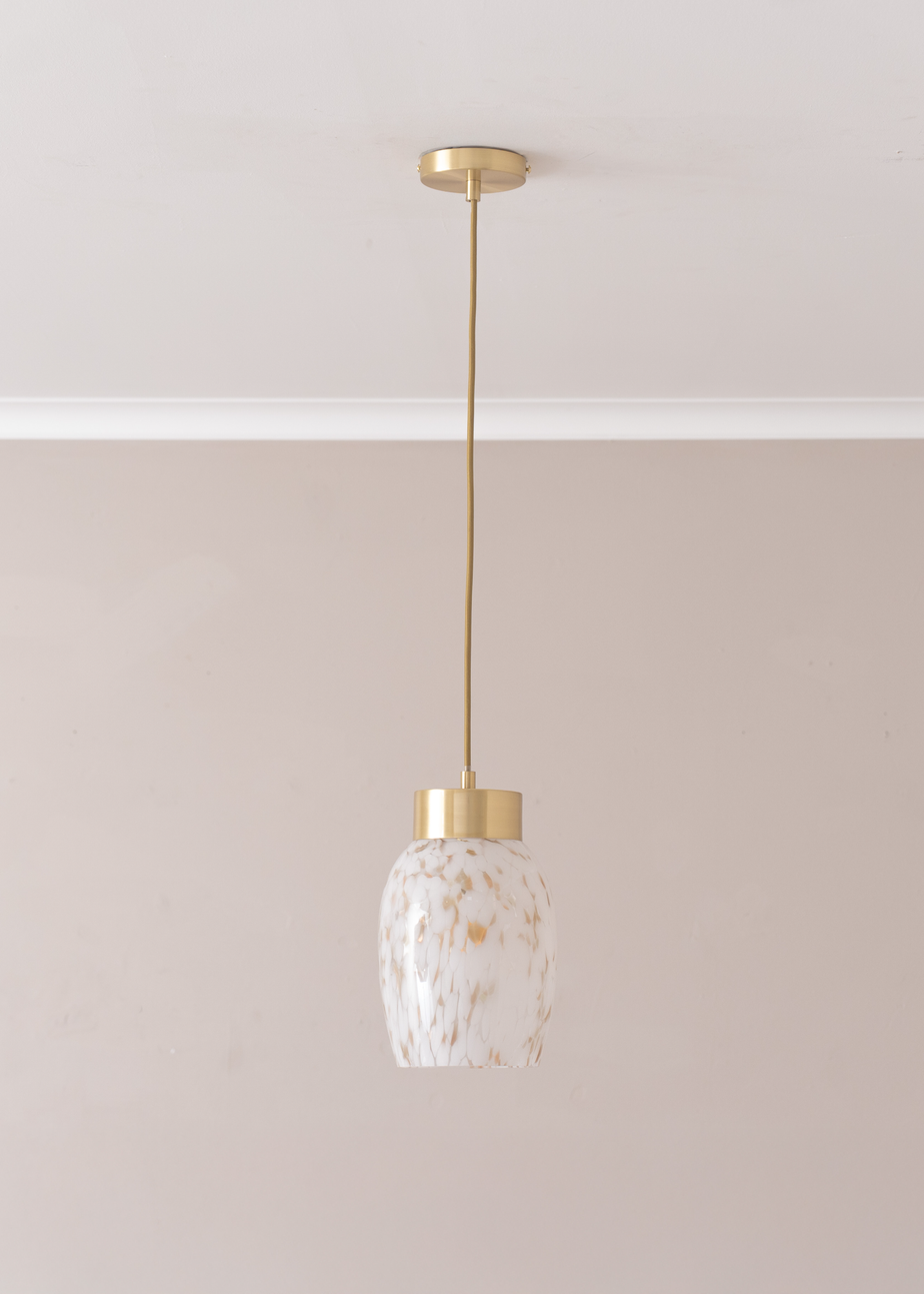 ValueLights India White Confetti Glass Shade Brushed Gold Capped Ceiling Pendant Light