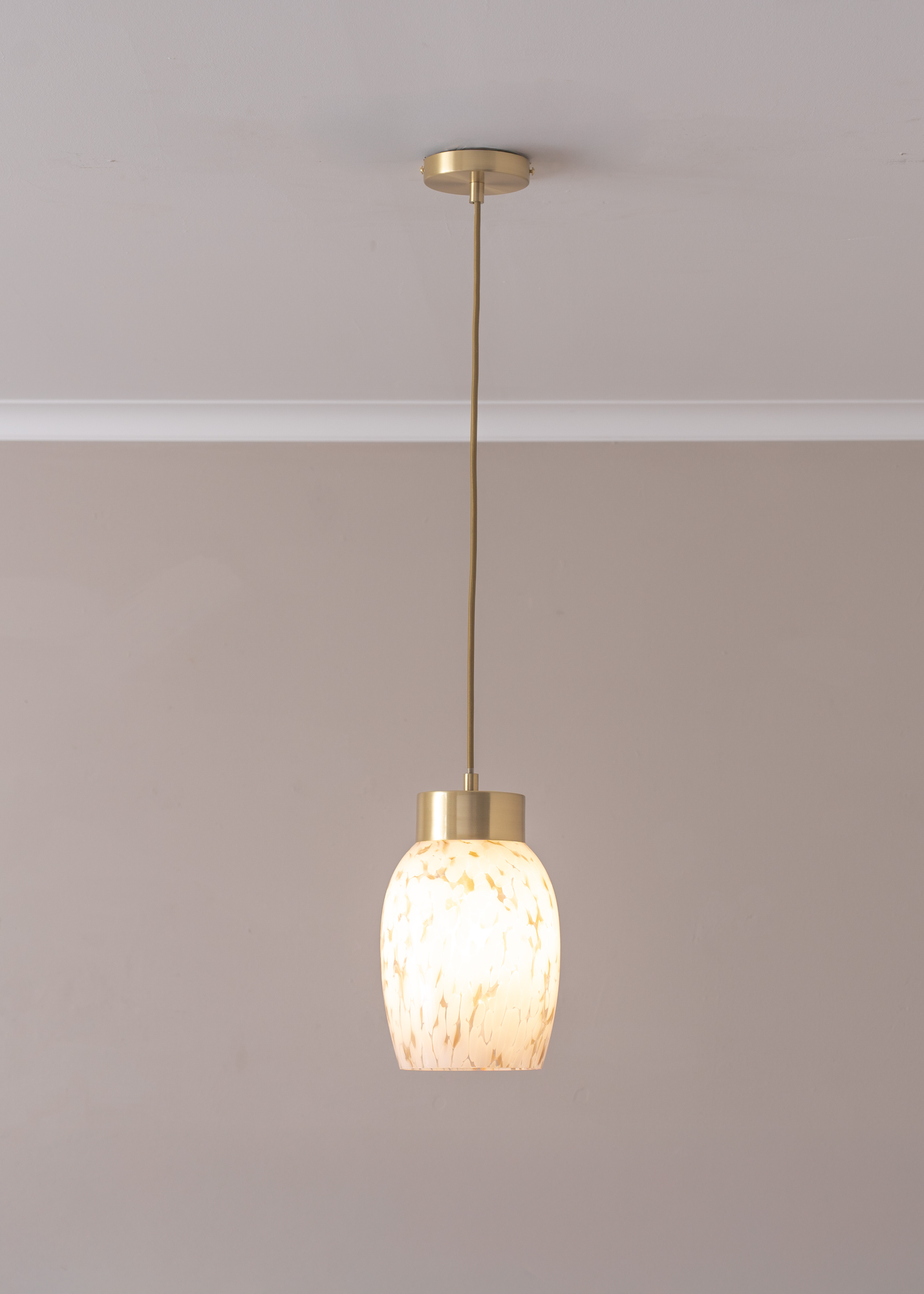ValueLights India White Confetti Glass Shade Brushed Gold Capped Ceiling Pendant Light