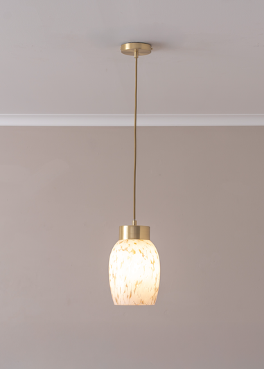 ValueLights India White Confetti Glass Shade Brushed Gold Capped Ceiling Pendant Light
