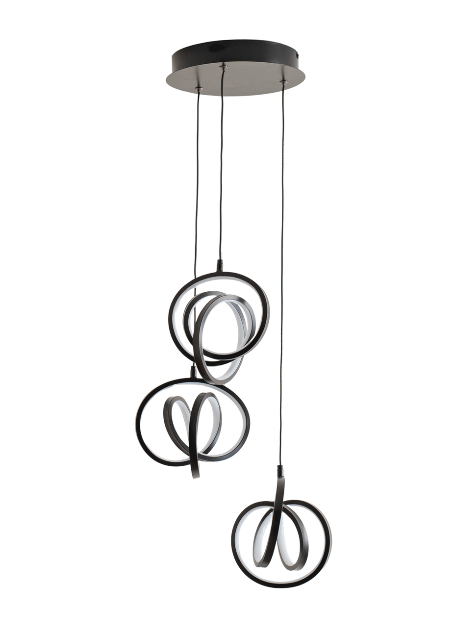 ValueLights Infinity Matte Black Loop Twirl 3 Way Cluster Drop LED Ceiling Pendant Light
