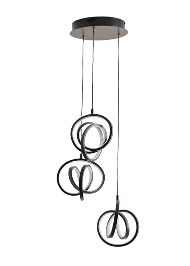 ValueLights Infinity Matte Black Loop Twirl 3 Way Cluster Drop LED Ceiling Pendant Light