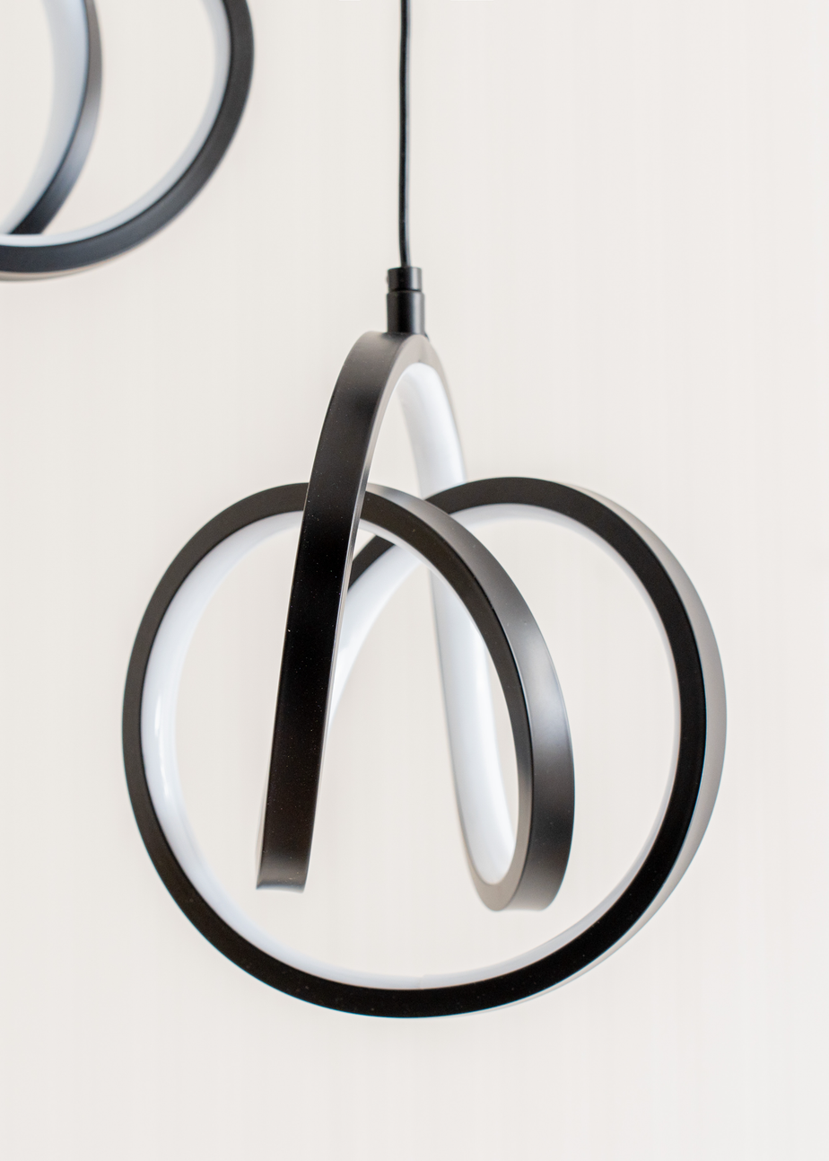 ValueLights Infinity Matte Black Loop Twirl 3 Way Cluster Drop LED Ceiling Pendant Light