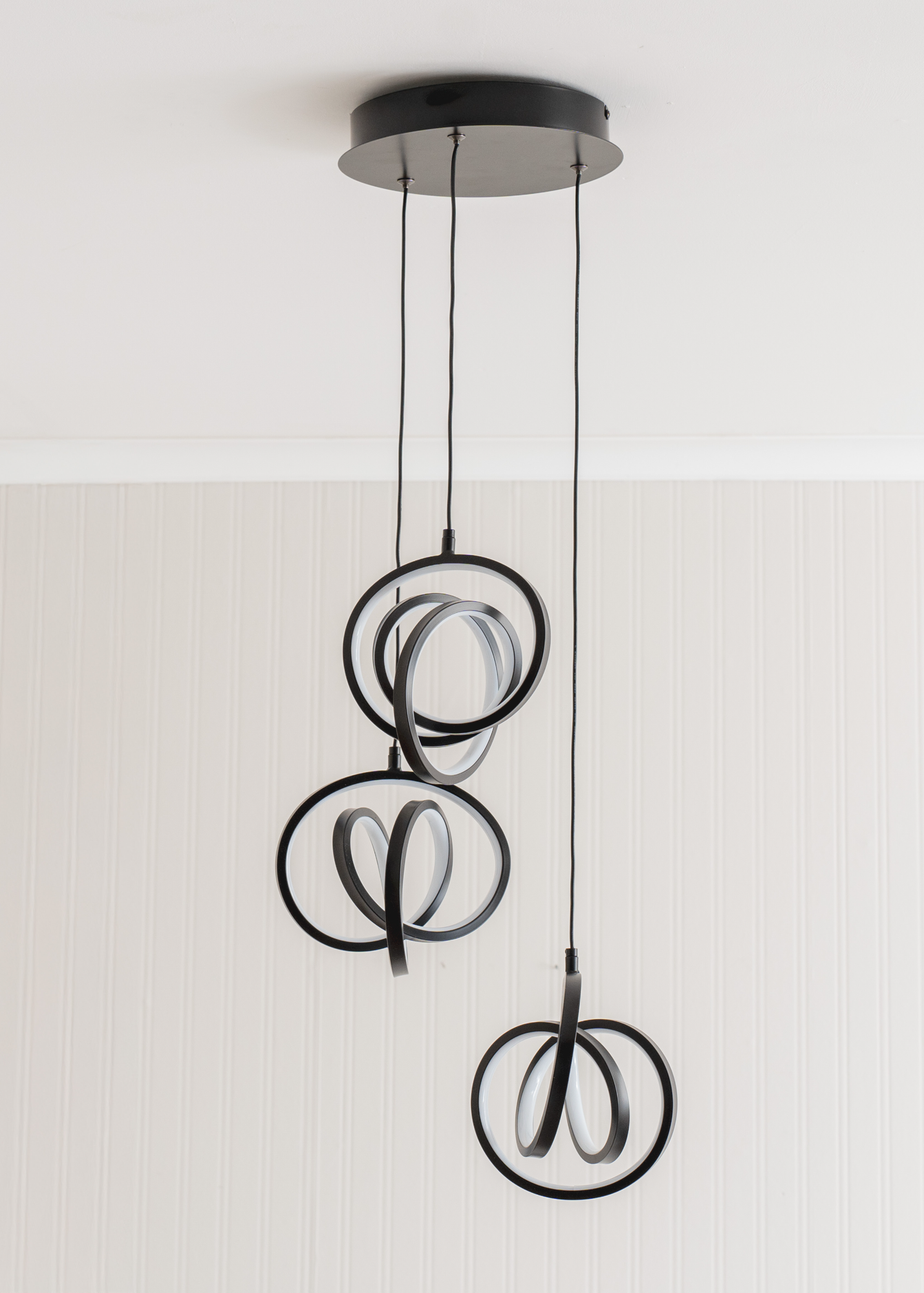 ValueLights Infinity Matte Black Loop Twirl 3 Way Cluster Drop LED Ceiling Pendant Light