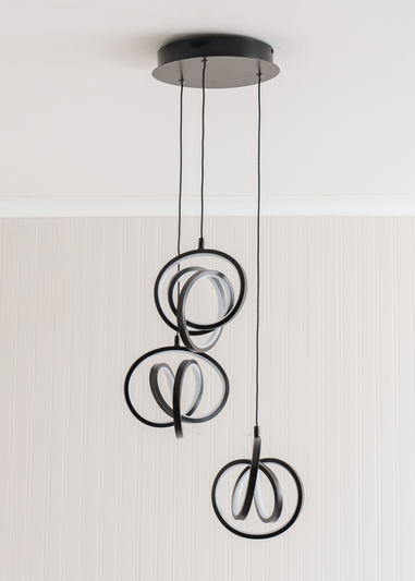 ValueLights Infinity Matte Black Loop Twirl 3 Way Cluster Drop LED Ceiling Pendant Light