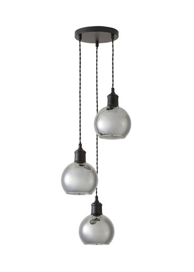 ValueLights Bellamy Smoked Glass Globe 3 Drop Cluster Matte Black Ceiling Pendant Light
