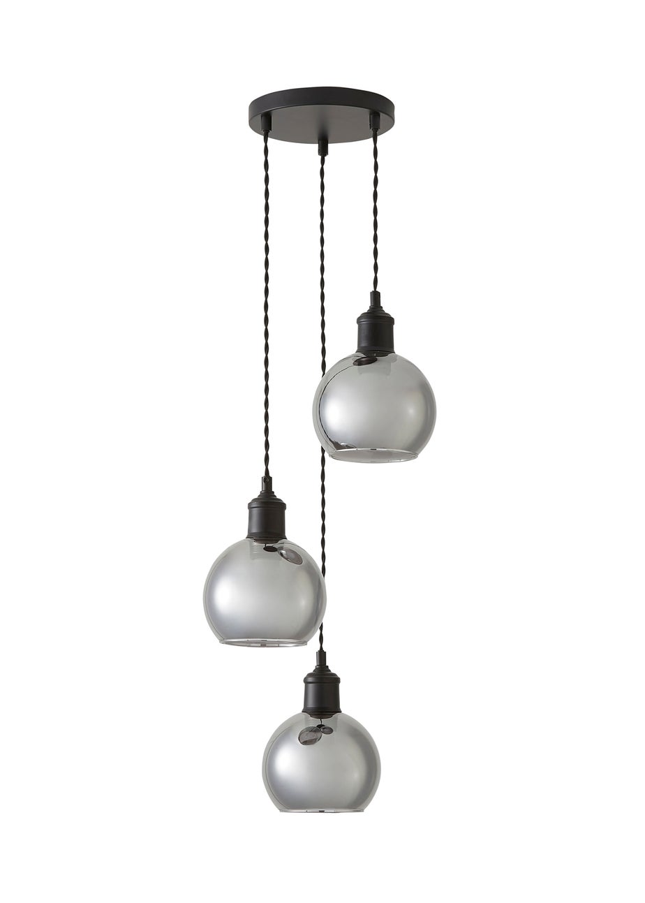 ValueLights Bellamy Smoked Glass Globe 3 Drop Cluster Matte Black Ceiling Pendant Light