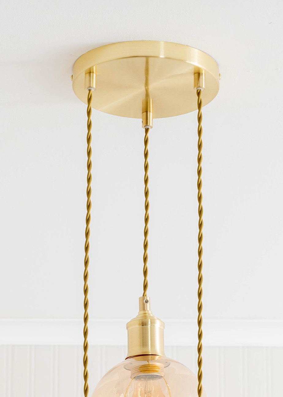 ValueLights Bellamy Amber Glass Globe 3 Drop Cluster Brushed Gold Ceiling Pendant Light