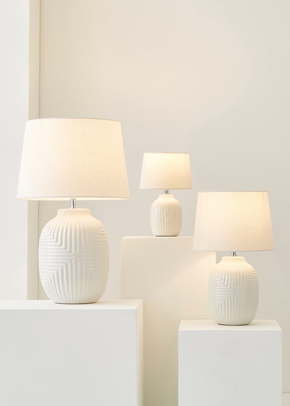 ValueLights Harrison Tapered Lamp Shade Geometric Ribbed Pattern Gloss Small Table Lamp