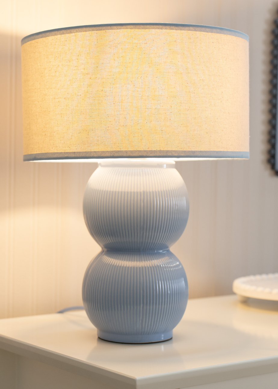 ValueLights Gemma Linen with Trim Drum Lamp Shade Stacked Ribbed Glazed Table Lamp