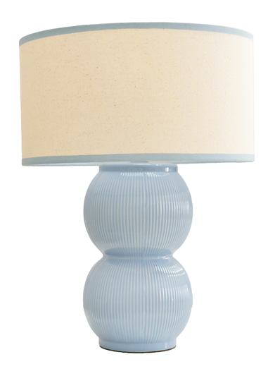 ValueLights Gemma Linen with Trim Drum Lamp Shade Stacked Ribbed Glazed Table Lamp