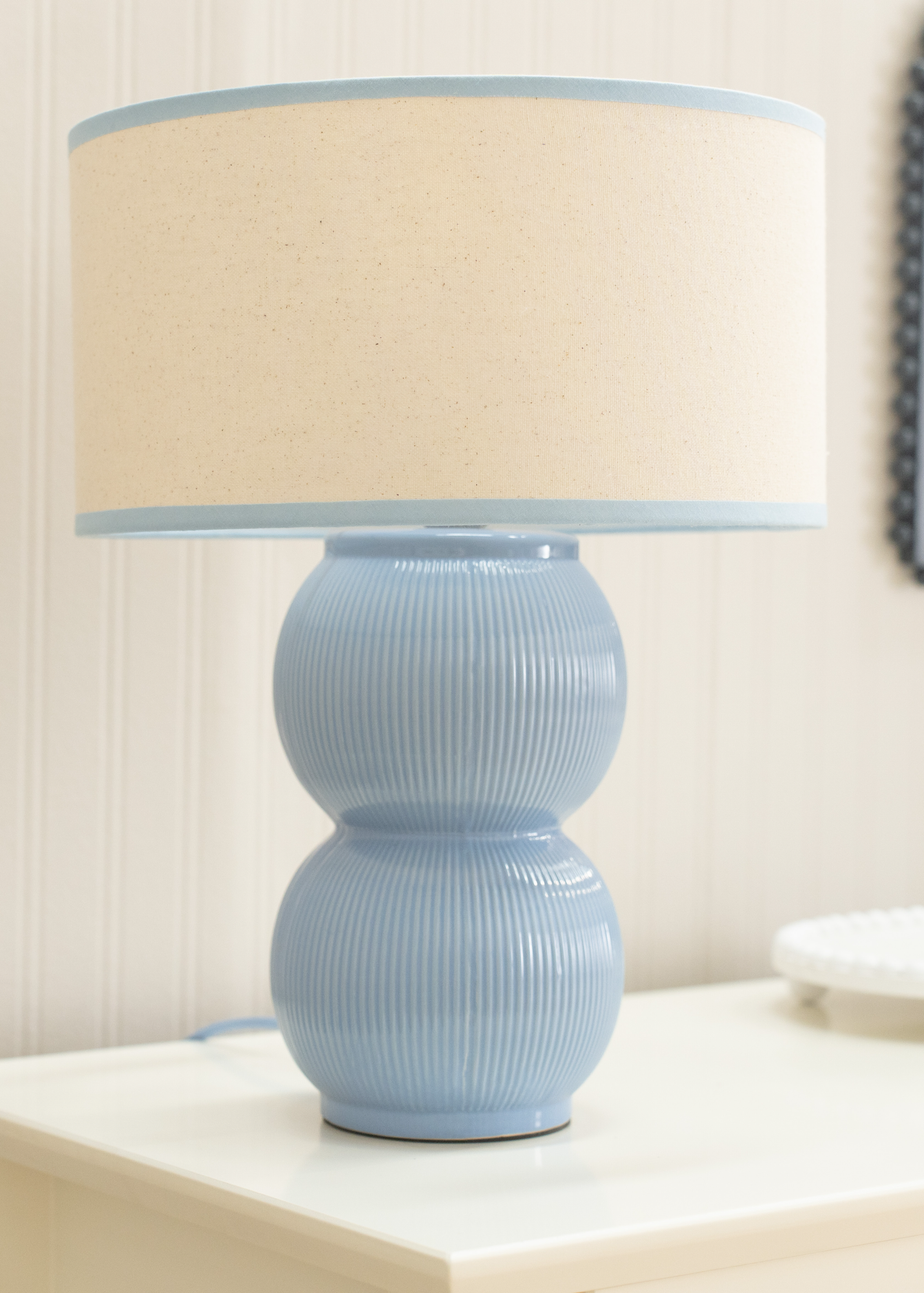 ValueLights Gemma Linen with Trim Drum Lamp Shade Stacked Ribbed Glazed Table Lamp
