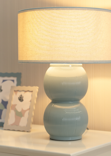 ValueLights Gemma Linen with Trim Drum Lamp Shade Stacked Ribbed Glazed Table Lamp
