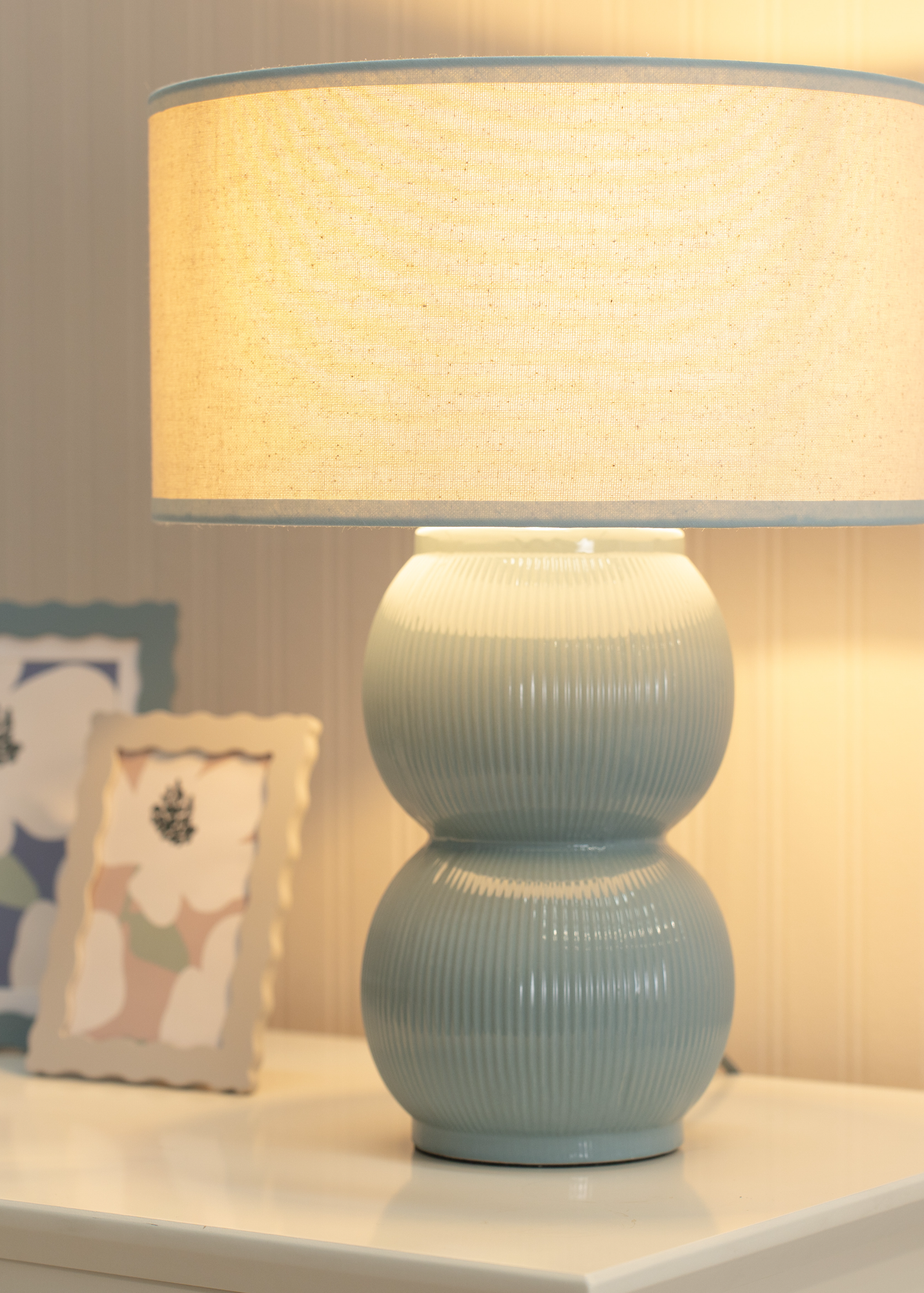 ValueLights Gemma Linen with Trim Drum Lamp Shade Stacked Ribbed Glazed Table Lamp