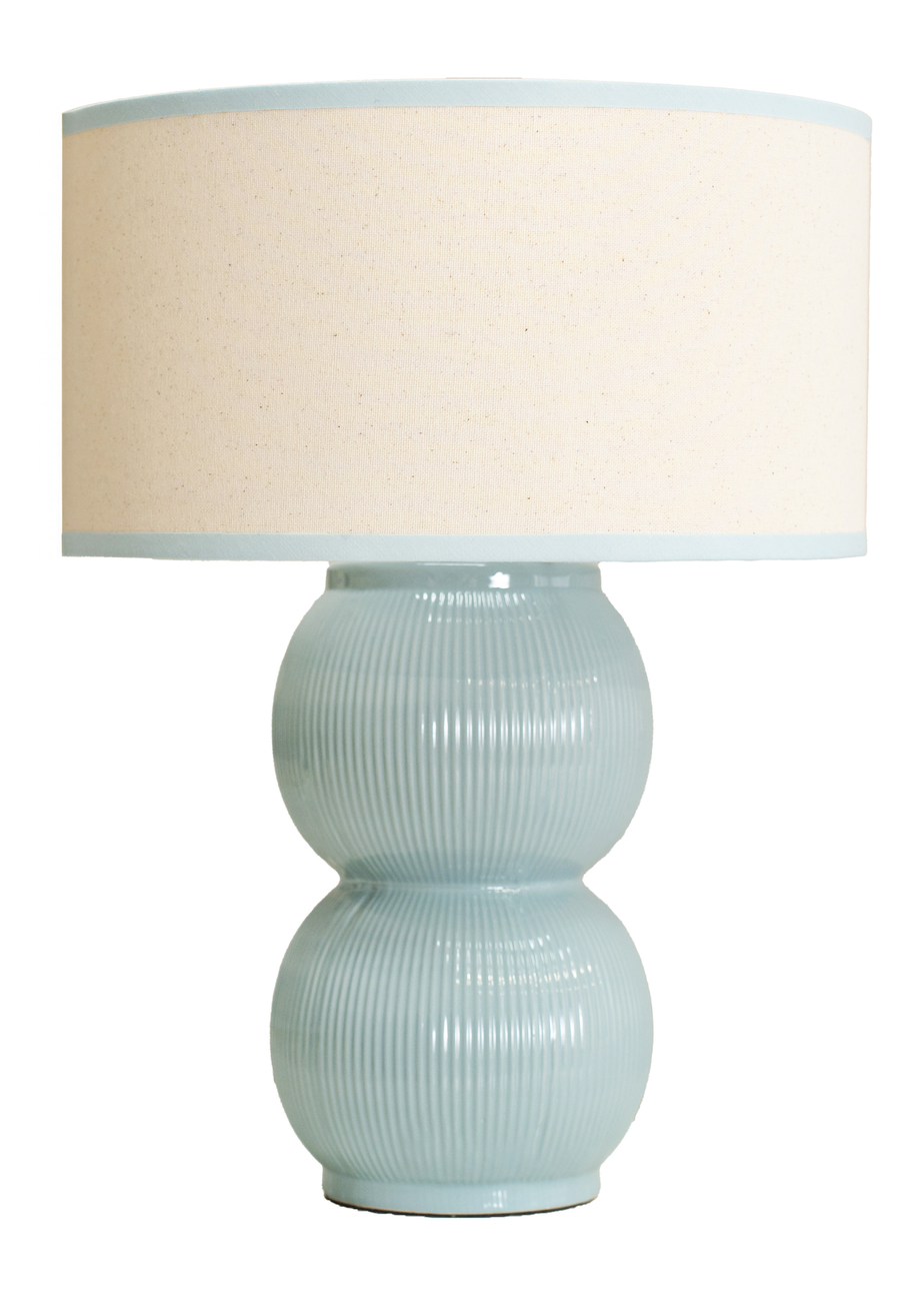ValueLights Gemma Linen with Trim Drum Lamp Shade Stacked Ribbed Glazed Table Lamp