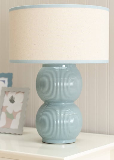 ValueLights Gemma Linen with Trim Drum Lamp Shade Stacked Ribbed Glazed Table Lamp