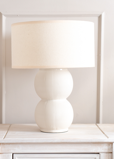 ValueLights Gemma Linen with Trim Drum Lamp Shade Stacked Ribbed Glazed Table Lamp
