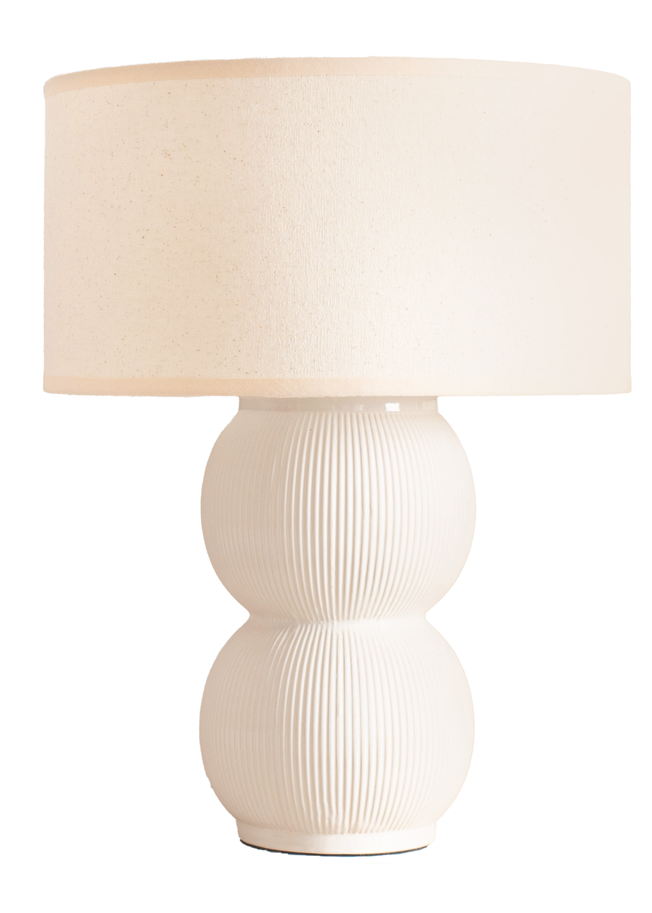 ValueLights Gemma Linen with Trim Drum Lamp Shade Stacked Ribbed Glazed Table Lamp