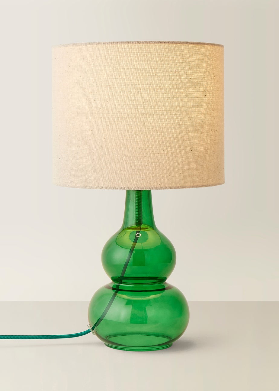 ValueLights Aida Natural Linen Tall Lamp Bright Green Bubble Glass Table Lamp