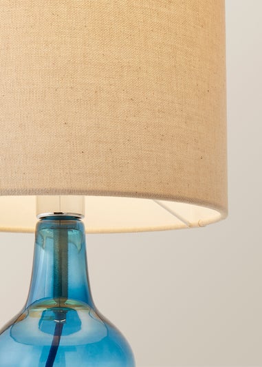 ValueLights Aida Natural Linen Tall Lamp Shade Blue Bubble Glass Table Lamp