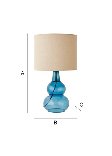 ValueLights Aida Natural Linen Tall Lamp Shade Blue Bubble Glass Table Lamp