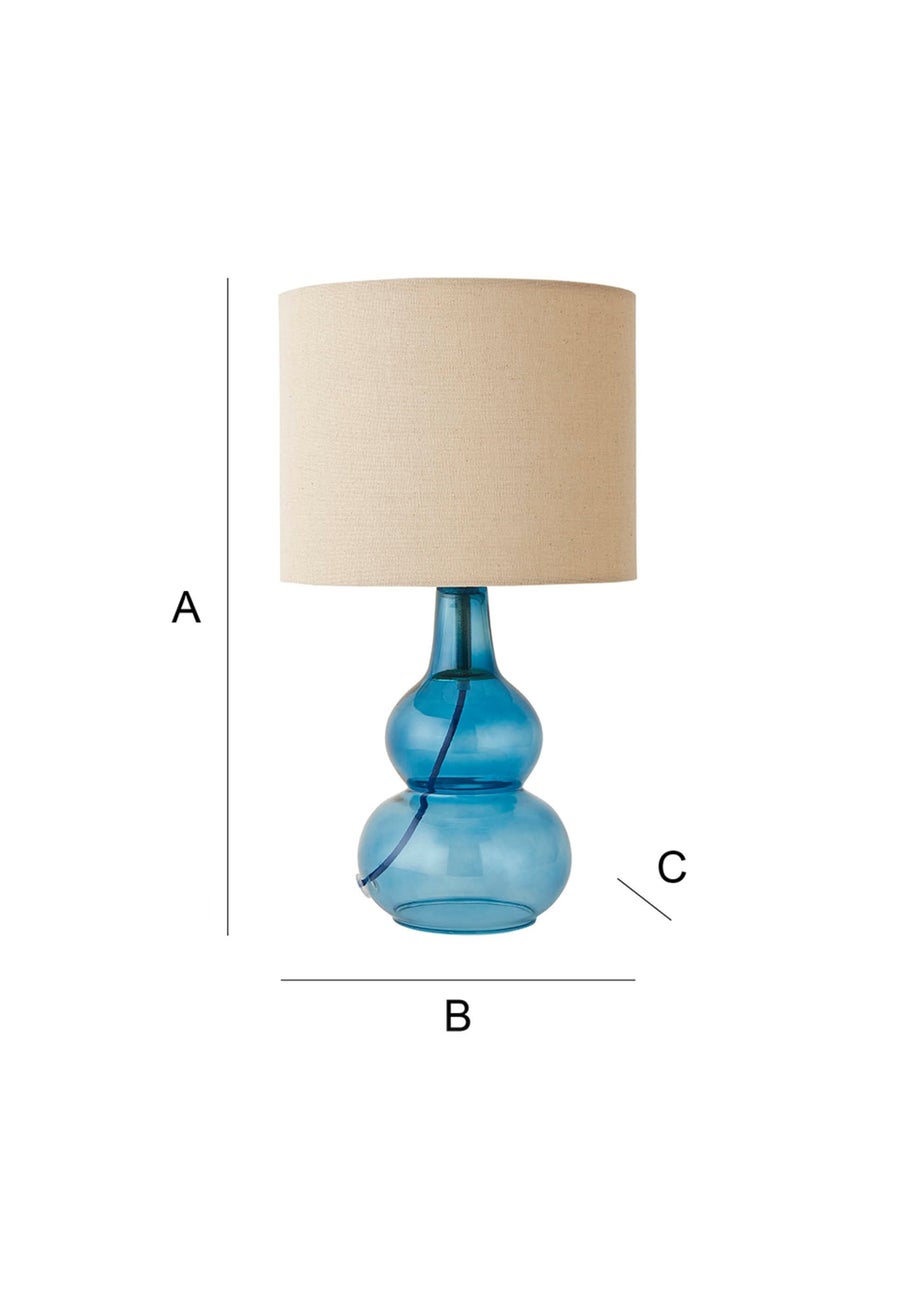 ValueLights Aida Natural Linen Tall Lamp Shade Blue Bubble Glass Table Lamp