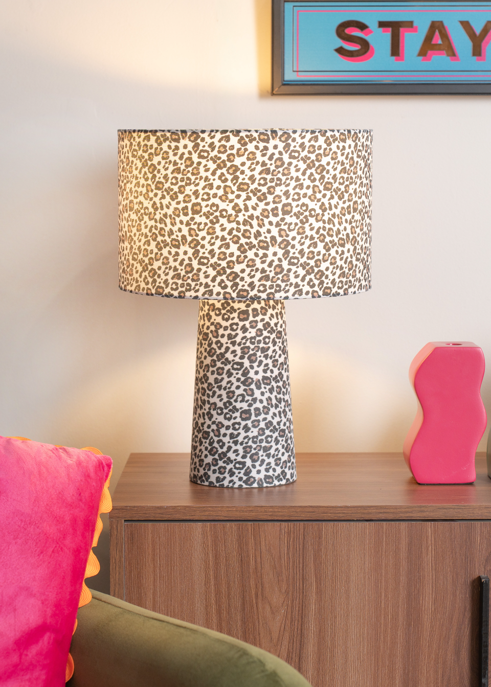 ValueLights Bertie Leopard Print Full Fabric Table Lamp