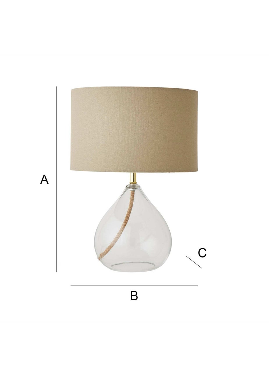 ValueLights Eloise Natural Linen Drum Shade Clear Glass Teardrop Table Lamp